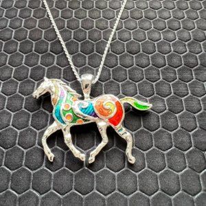 Horse Necklace Multicolored Made of Sterling Silver